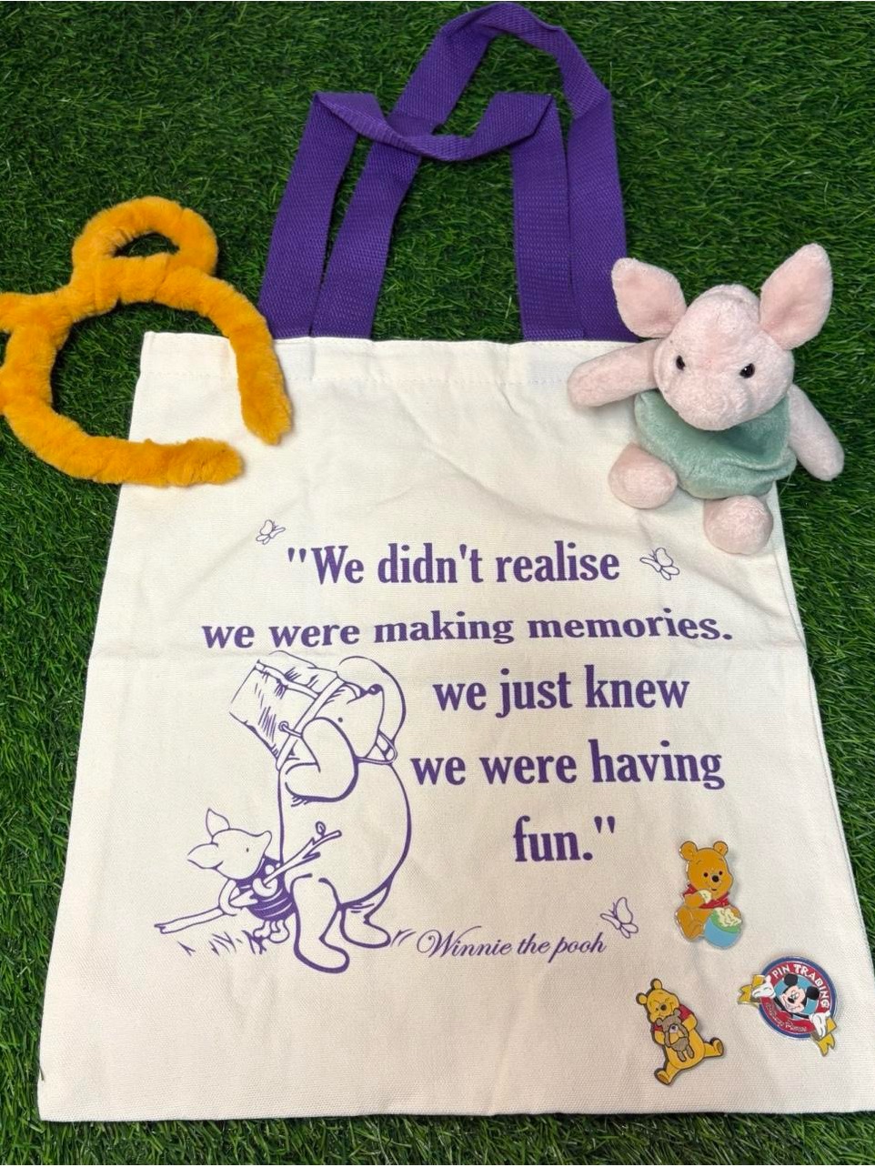 Winnie The Pooh Quote Canvas Tote - Purple Print